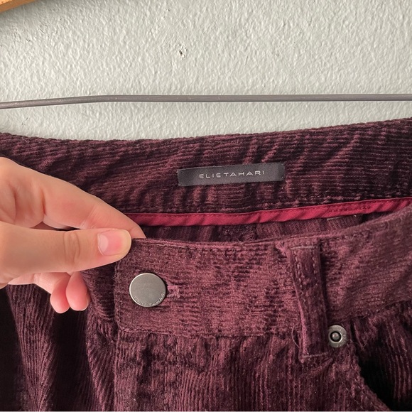 Elie Tahari | Plum Maroon Straight Leg Corduroy Pants - Picture 8 of 8